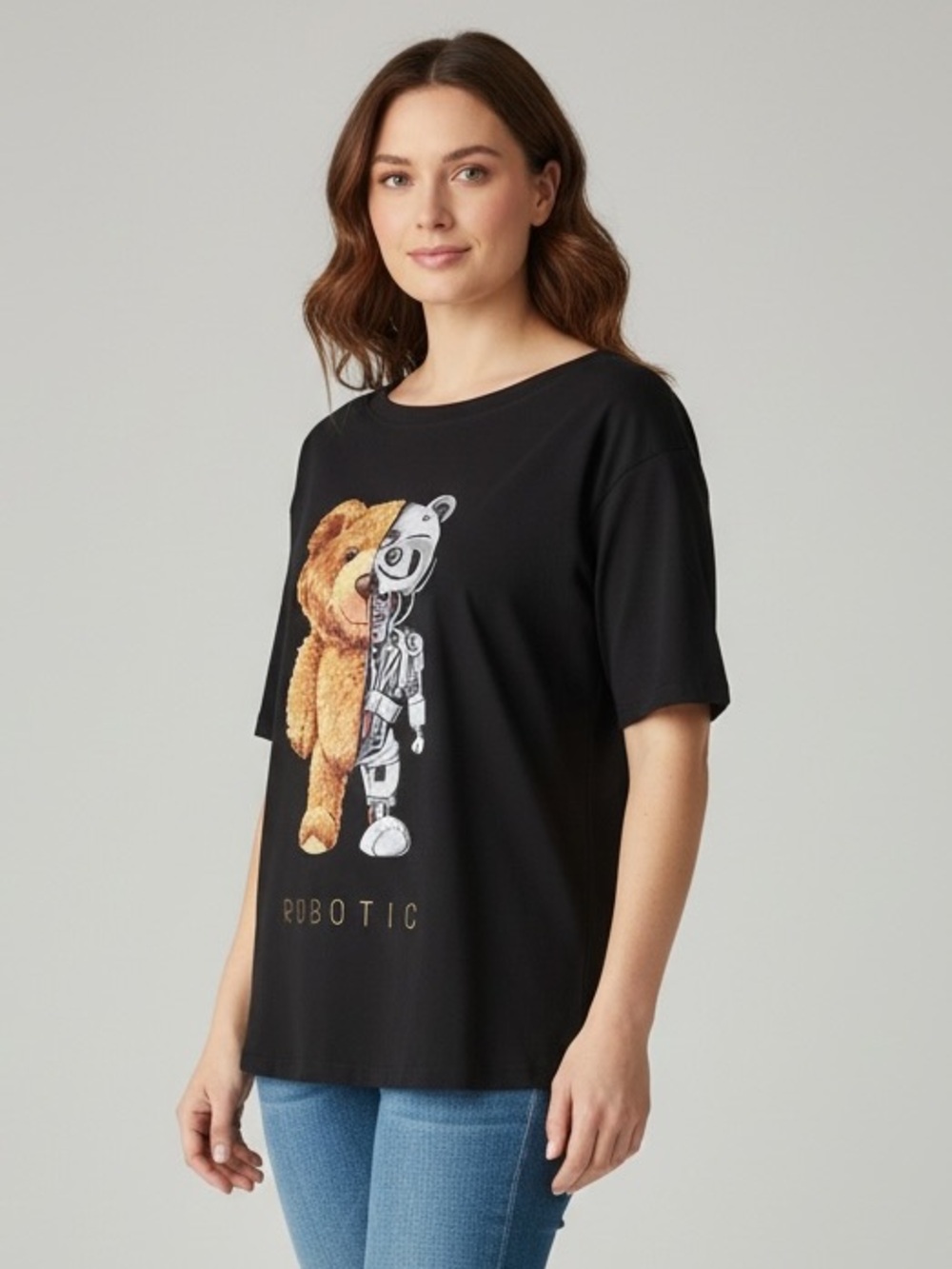 Black 'Robotic' Graphic Short Sleeve Tee